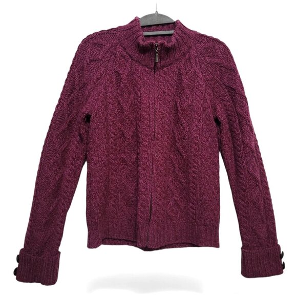 Inis Crafts Merino Wool Aran Cable Knit Zip Cardigan Sweater - Picture 11 of 12
